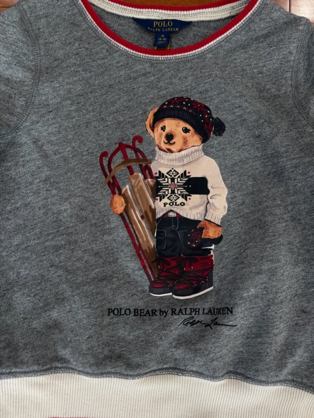 Polo Ralph Lauren Girls Sled Bear Atlantic Terry Pullover Sweatshirt Sz M (8-10) - Picture 3 of 5